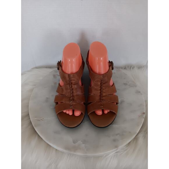 Clarks Bendables Women's Sz 8M Slingback Leather Sandals Strappy Open Toe Brown - Picture 1 of 15
